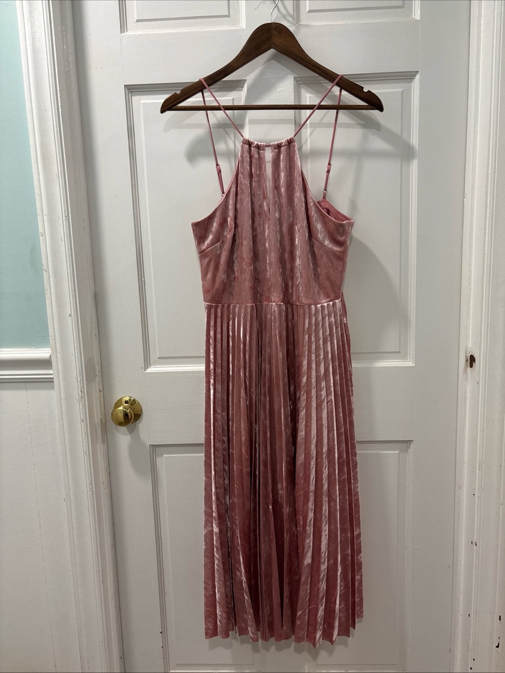 Avec Les Filles Women’s Pink Velvet Pleated Skirt Midi Dress Size 12 Party EUC - Picture 3 of 10